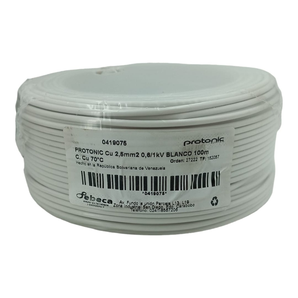 CABLE THW 12 x 100Mts BLANCO (NACIONAL 100% COBRE)