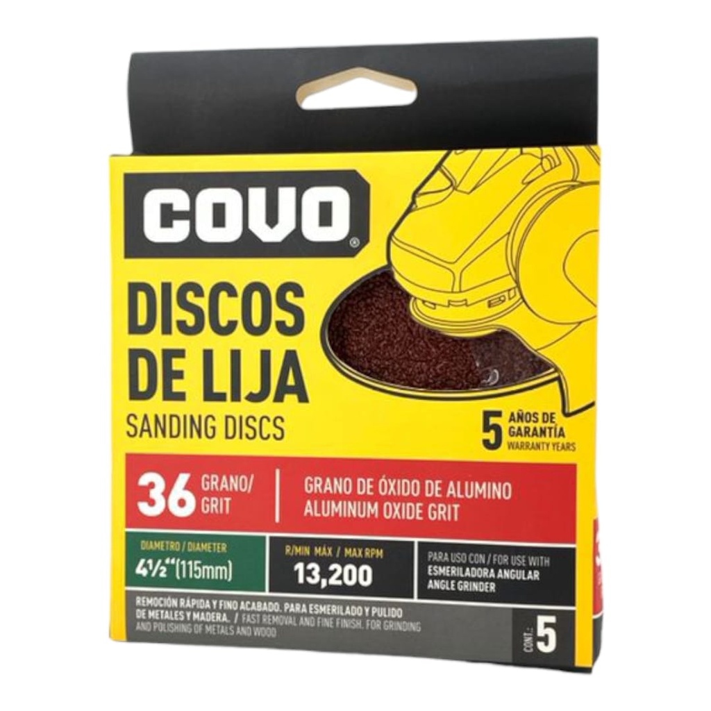 DISCO DE LIJA 4-1/2" X P36 X 5Pzs