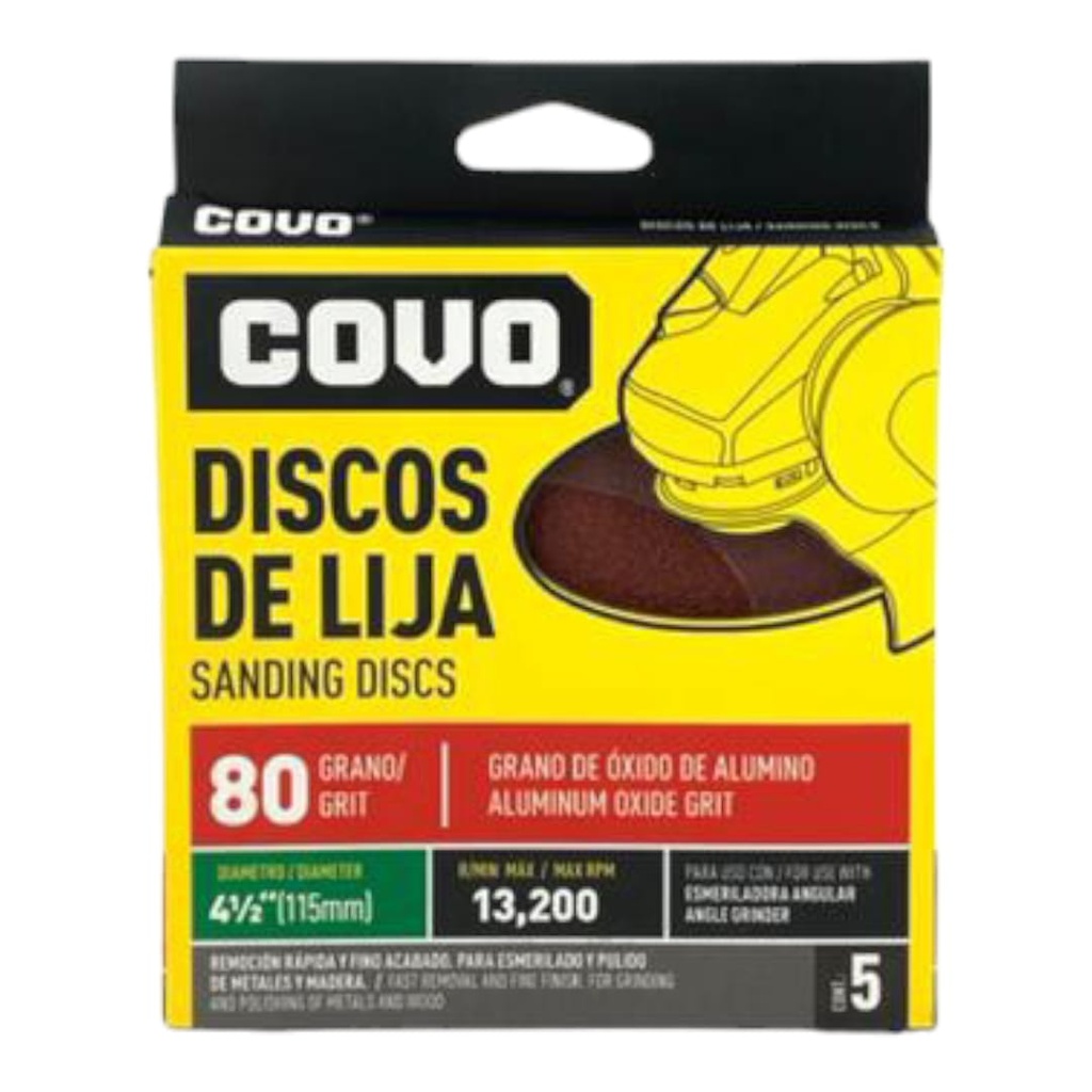 DISCO DE LIJA 4-1/2" X P80 X 5Pzs