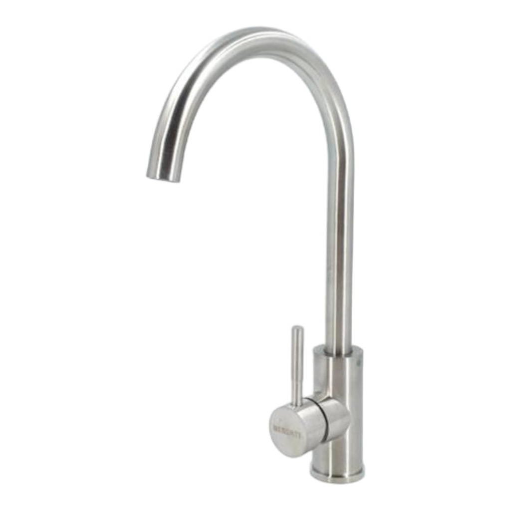 GRIFO FREGADERO MONOMANDO INOX SATINADO CUELLO CISNE M/PALANCA REDONDO (INCLUYE 2 CANILLAS 3/8" x 60cm) IMP