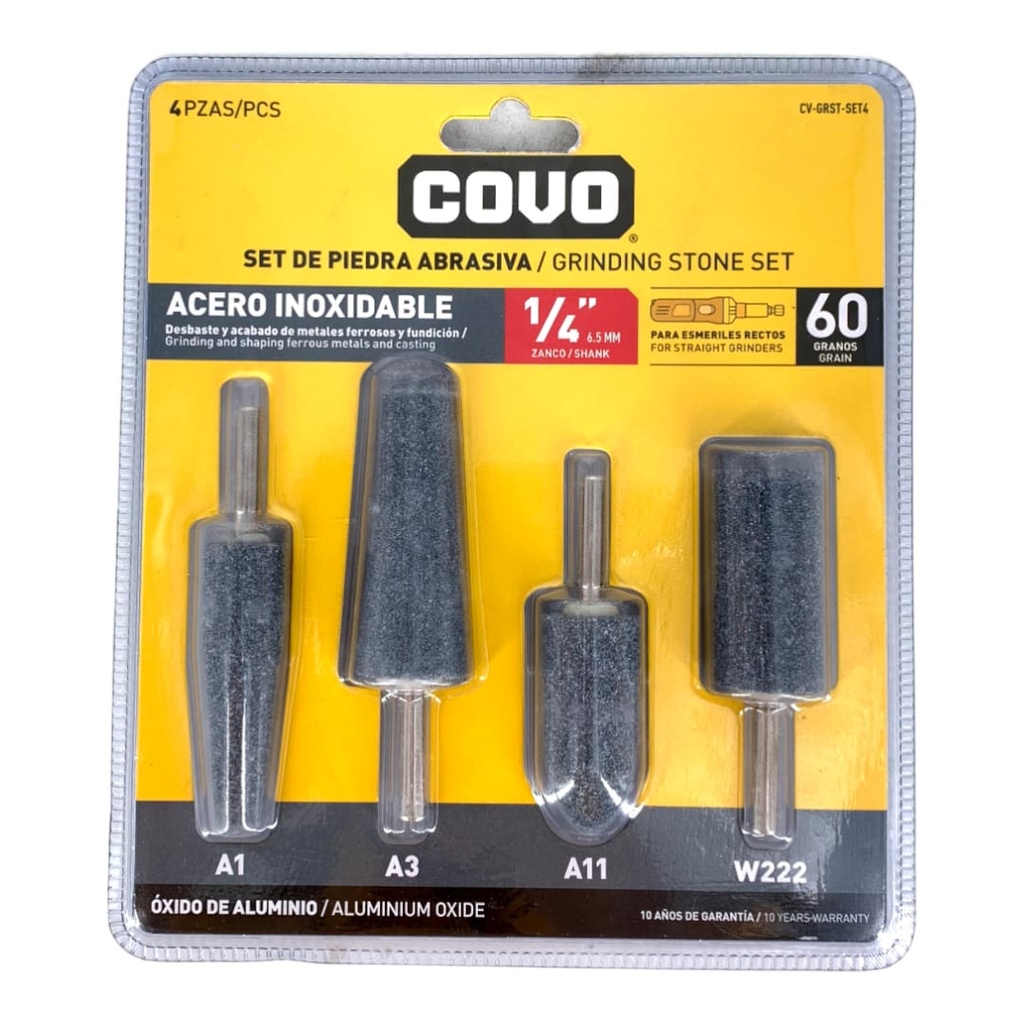 JUEGO PIEDRAS PARA TALADRO 1/4" 4Pzs GRANO 60