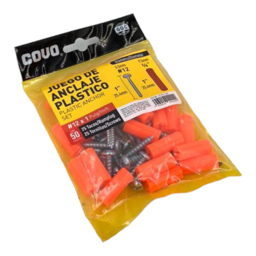 RAMPLUG NARANJA C/TORNILLOS #12 x 50Pzs x 3/8"