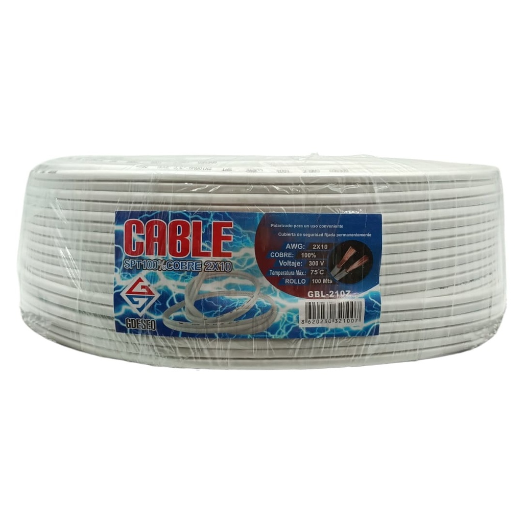 CABLE SPT 2X10 100Mts 100% COBRE
