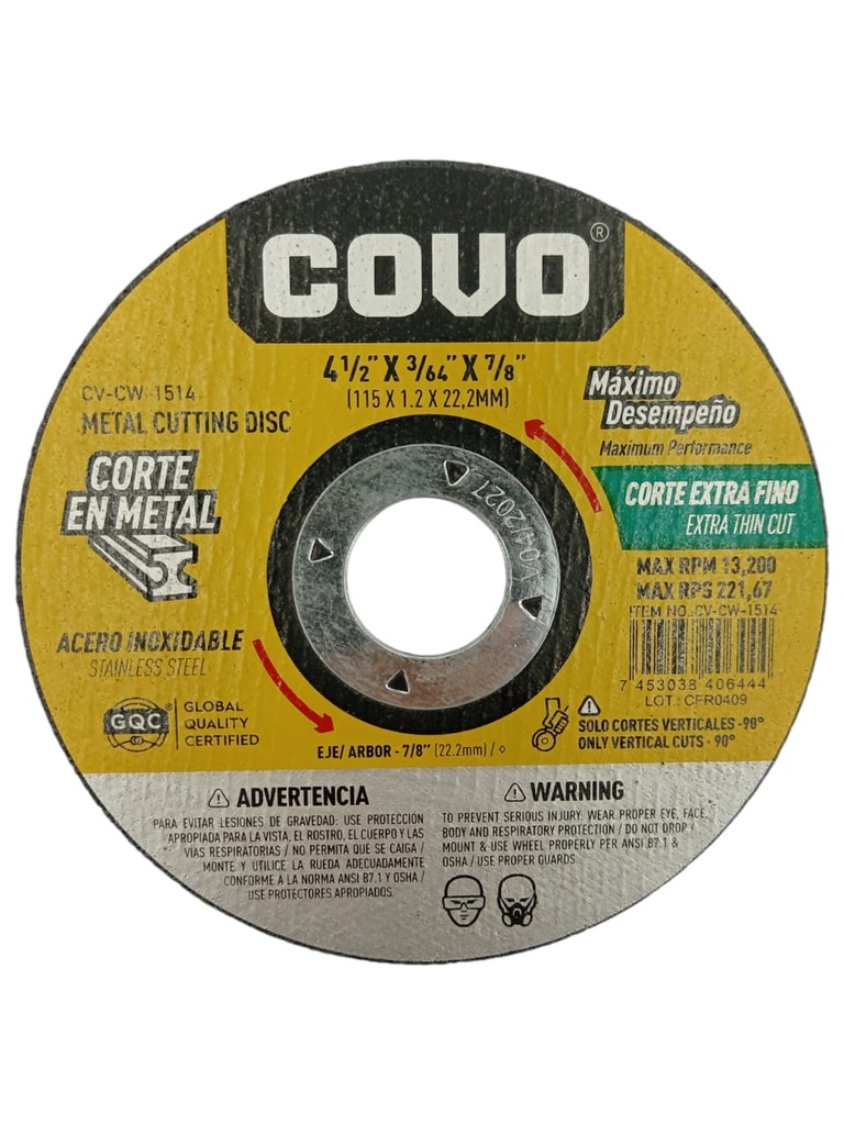 DISCO DE CORTE ULTRAFINO 4-1/2" x 3 PLANO