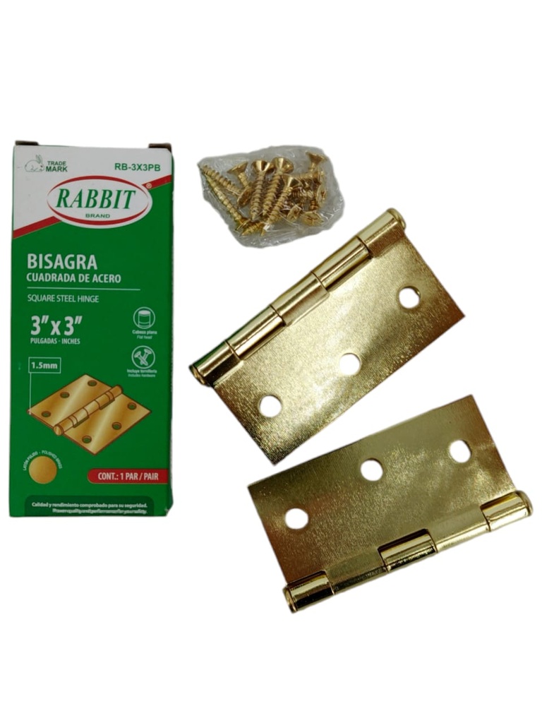 BISAGRA PARA MADERA 3" x 3" DORADA