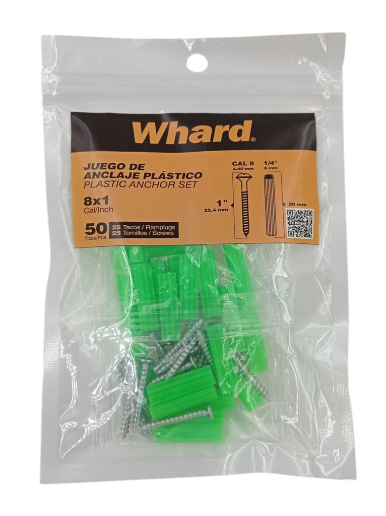 RAMPLUG VERDE C/TORNILLOS 50Pzs x 3/16" (M5) IMP