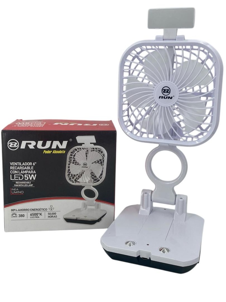 VENTILADOR RECARGABLE CON LAMPARA 6"