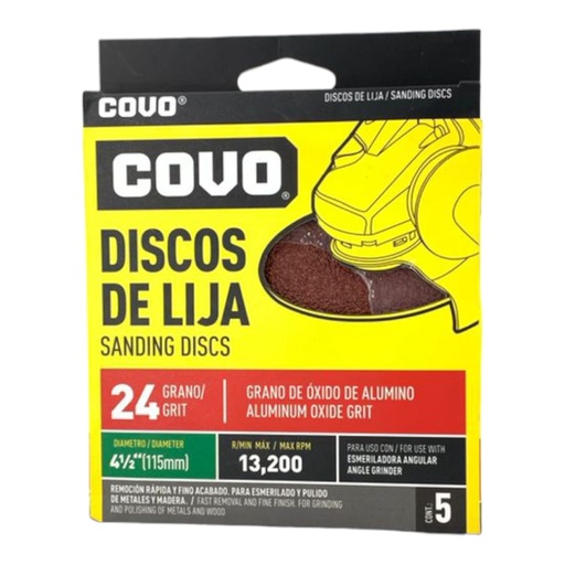 [F0100000344] DISCO DE LIJA 4-1/2" X P24 X 5Pzs