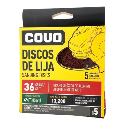 [F0100000345] DISCO DE LIJA 4-1/2" X P36 X 5Pzs