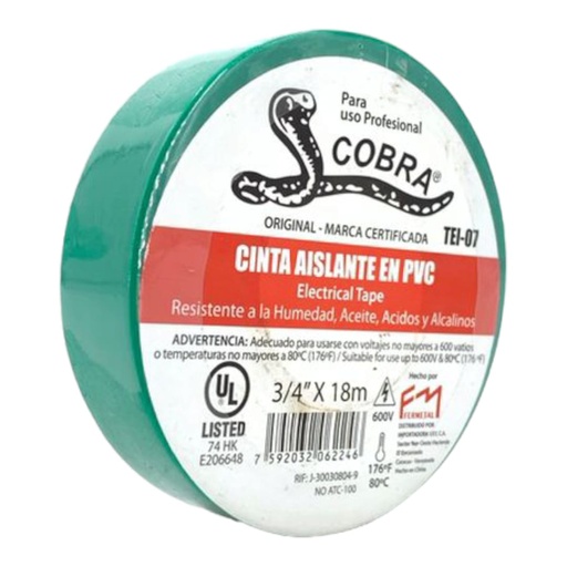 [L0100000072] TEIPE VERDE 3/4" x 18Mts