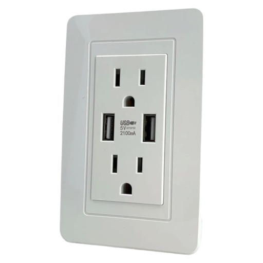[J0600000110] TOMA CORRIENTE DOBLE CON PUERTO USB BLANCO