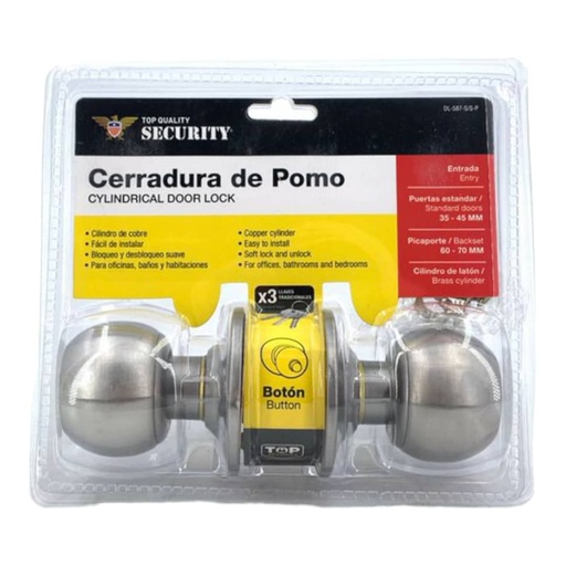 [E0500000062] CERRADURA PARA HABITACION BOTON PLATA POMO
