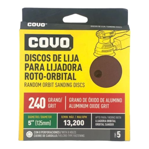 [F0100000494] DISCO P/LIJADORA ROTO-ORBITAL 5" X P240 X 5Pzs