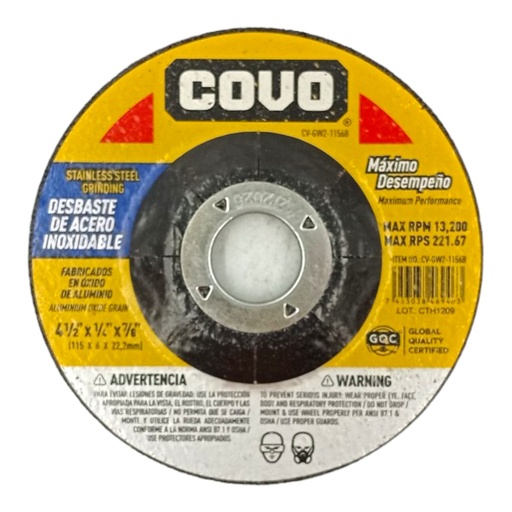 [F0100000510] DISCO DE ESMERILAR DE ACERO INOXIDABLE 4-1/2"