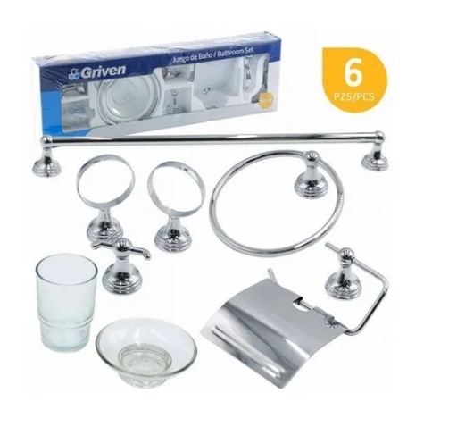 [A0100000043] ACCESORIO DE BAÑO 6 PIEZAS METALICO