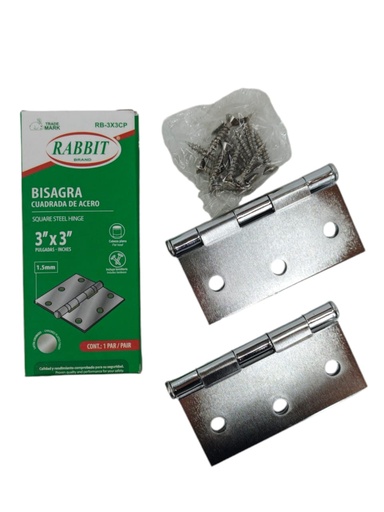 [E0800000099] BISAGRA PARA MADERA 3" x 3" CROMADA PAR