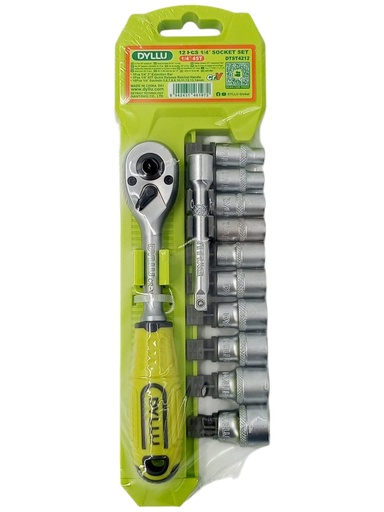 [F0300000514] JUEGO DADO 12 PZS 1/4" C/RACHET Y EXTENSION