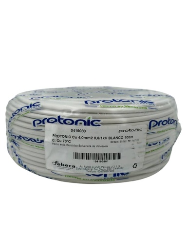 [J0500000342] CABLE THW 10 x 100Mts BLANCO (NACIONAL 100% COBRE)